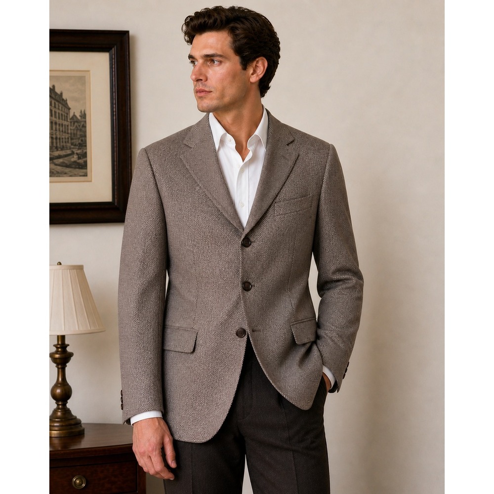 Banana Republic 38S Brown Herringbone Cotton Wool Blazer Sport Coat Notch Lapel
